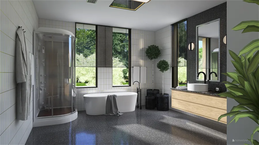 Contemporary Beige Master Bathroom 3d design renderings