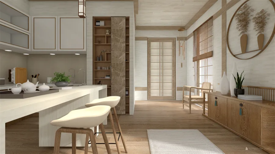 StyleOther Beige White Kitchen 3d design renderings