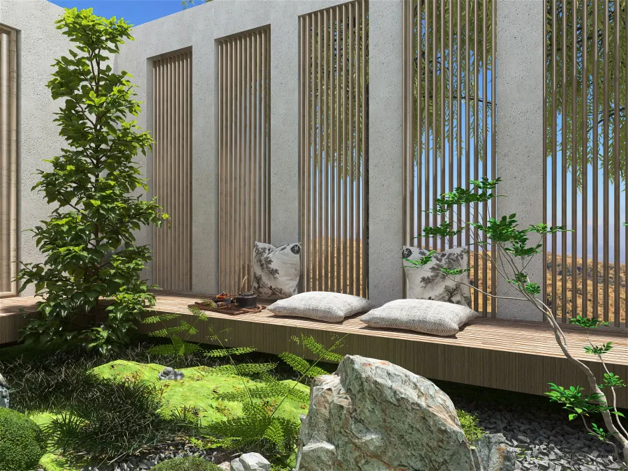 StyleOther Beige White Courtyard 3d design renderings
