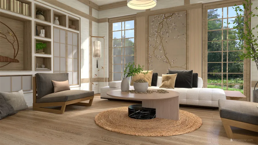 StyleOther Beige White Living and Dining Room 3d design renderings