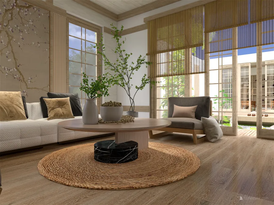 StyleOther Beige White Living and Dining Room 3d design renderings