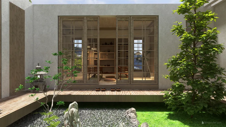 StyleOther Beige White Courtyard 3d design renderings