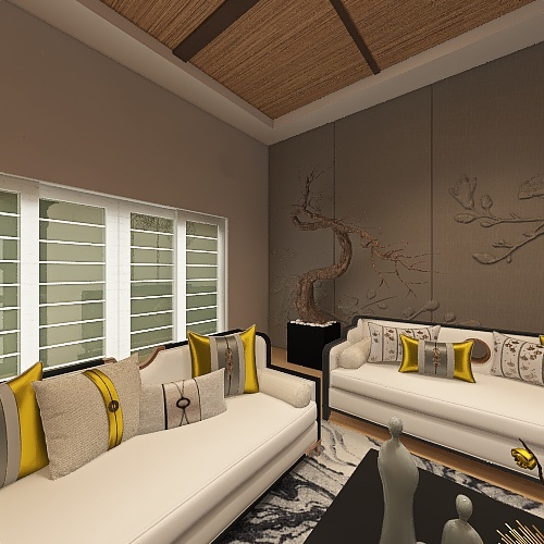 Asian ColdTones Grey Living Room 3d design renderings