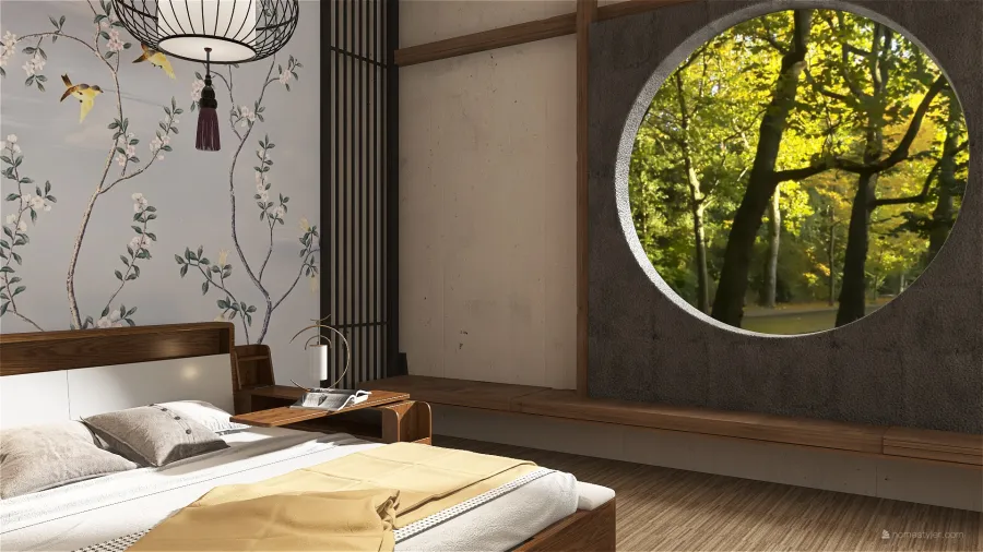 Asian ColdTones Grey Bedroom 3d design renderings
