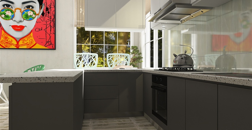 Asian ColdTones Grey Kitchen 3d design renderings