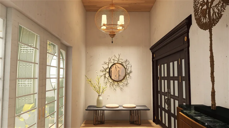 Asian ColdTones Grey Hallway 3d design renderings