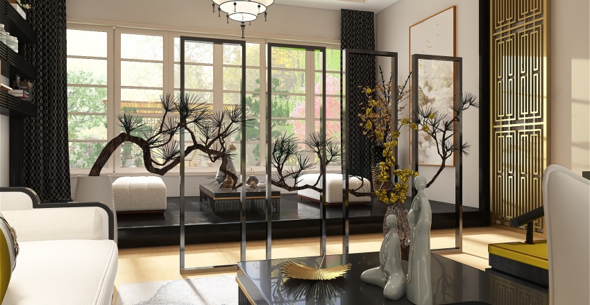 Asian ColdTones Grey Living Room 3d design renderings