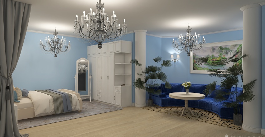 Бело-синяя комната 3d design renderings