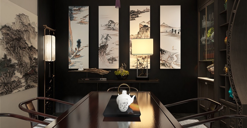 StyleOther Asian Living and Dining Room 3d design renderings