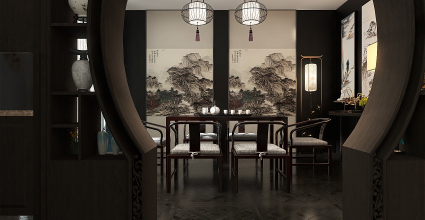 StyleOther Asian Living and Dining Room 3d design renderings