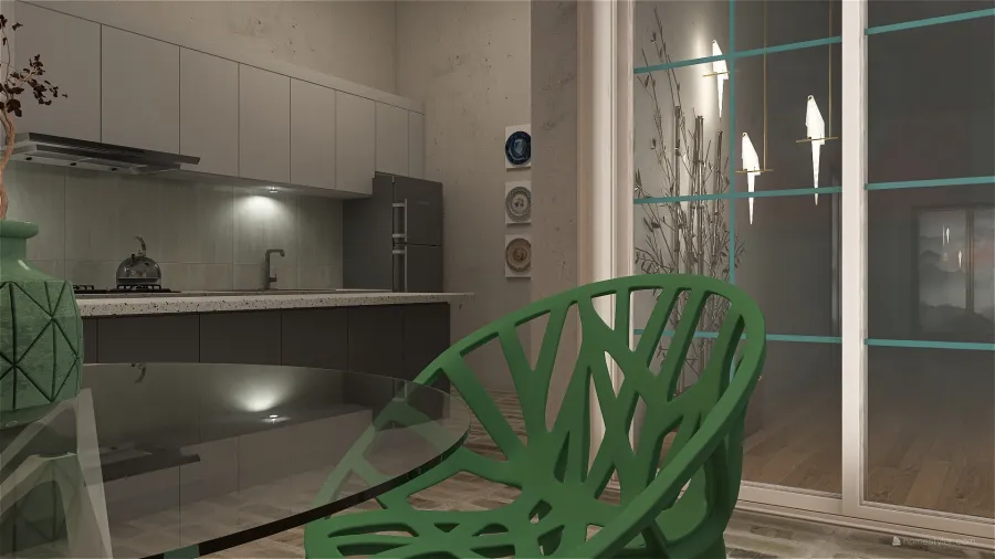 Asian ColdTones Grey Kitchen 3d design renderings