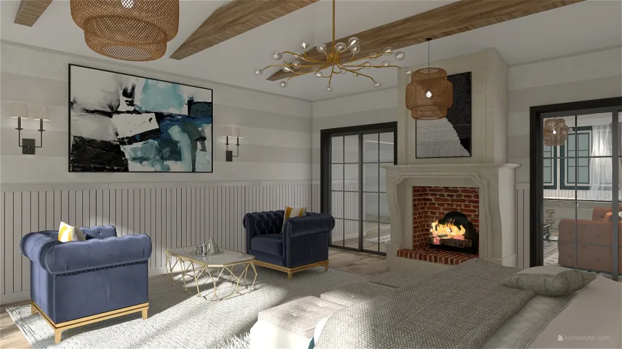 California rustic glam, giant bedroom re-design 3d design renderings