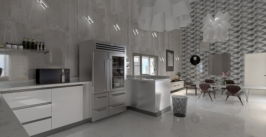 cozinha com sala de jantar 3d design renderings