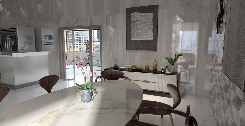 cozinha com sala de jantar 3d design renderings