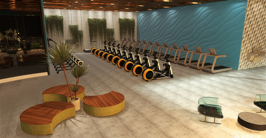 Modern Element5 Fitness Center Beige WarmTones 3d design renderings