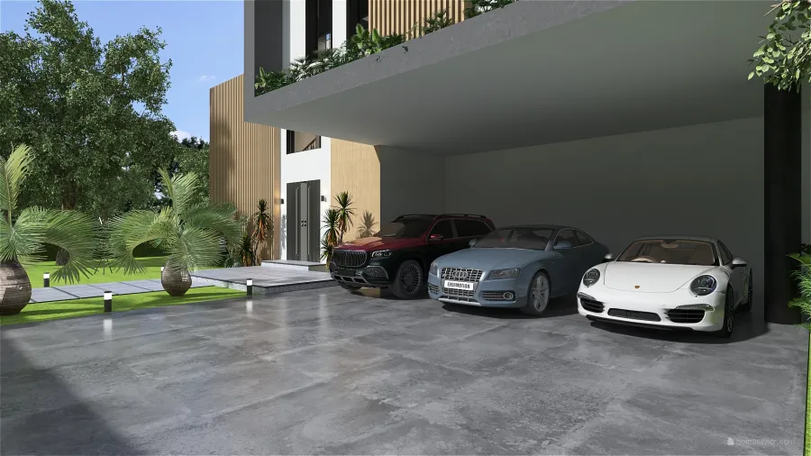 Contemporary Home in the forest Beige 3d design renderings