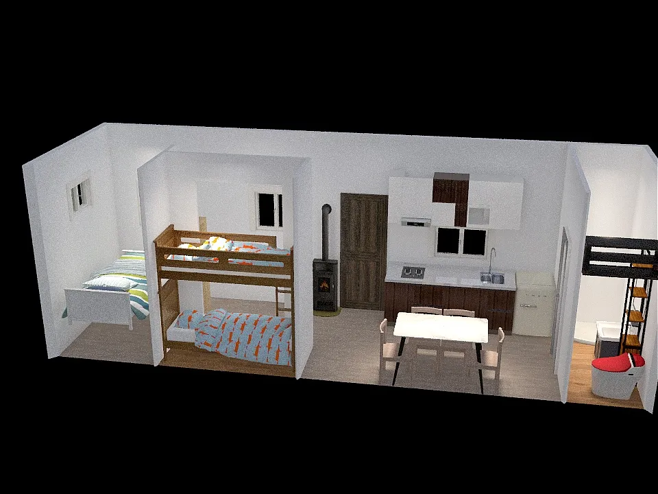 Cvna. c/mesa, camas L 3d design renderings