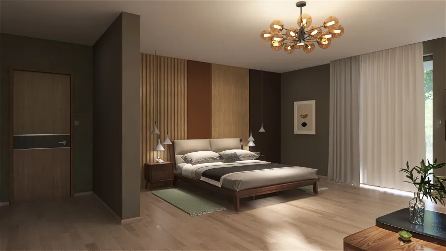 Contemporary Beige Master Bedroom 3d design renderings