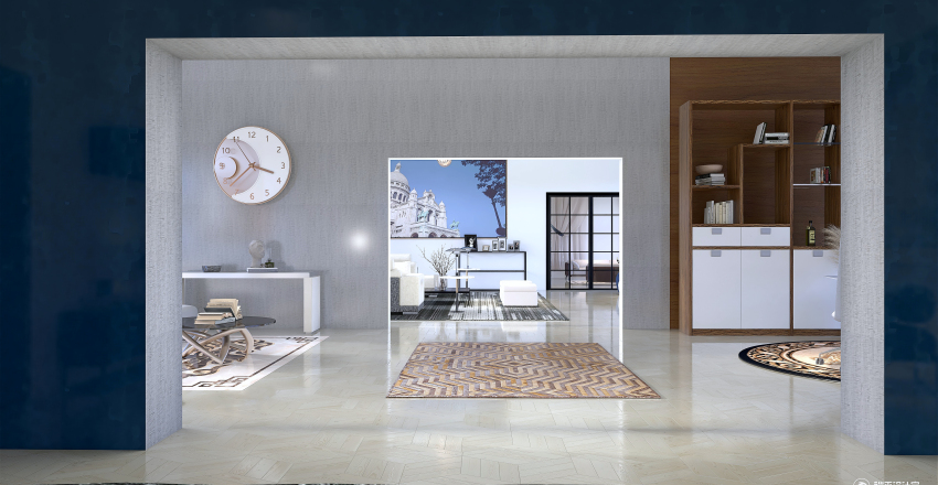 Contemporary Grey Blue Bedroom 3d design renderings