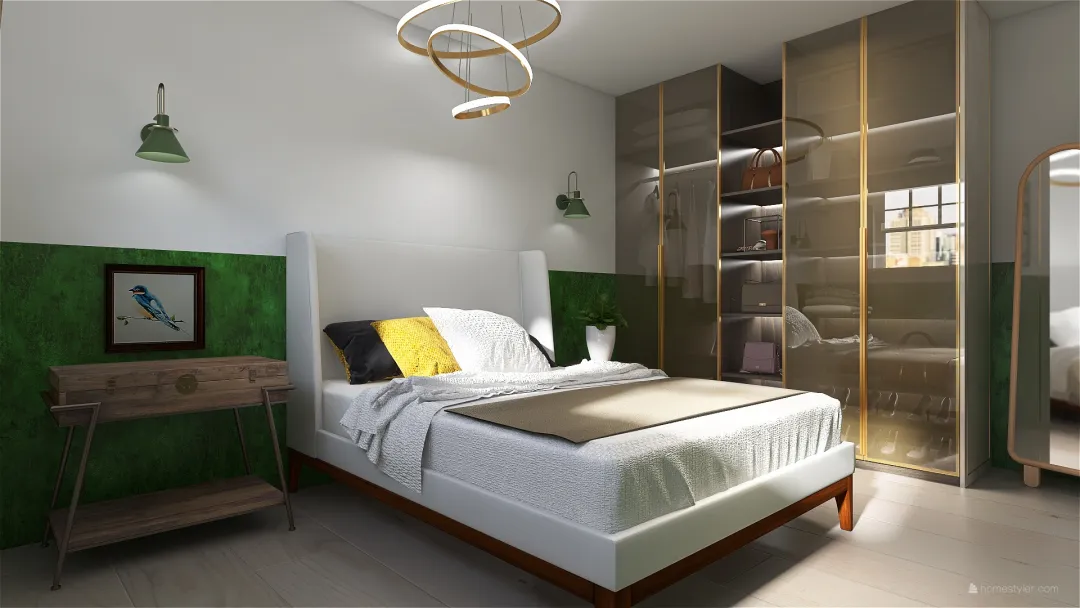 RENDERED SB Interiors - Green and White Bedroom 3d design renderings