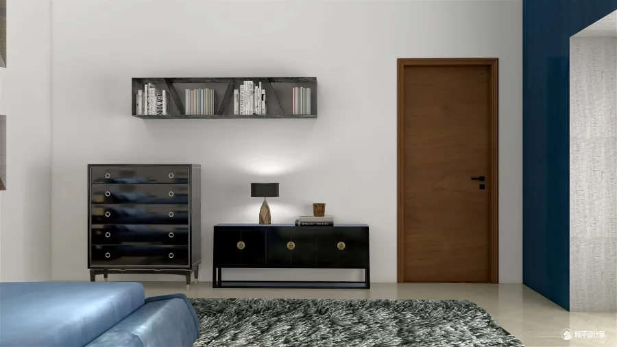 Contemporary Grey Blue Bedroom 3d design renderings