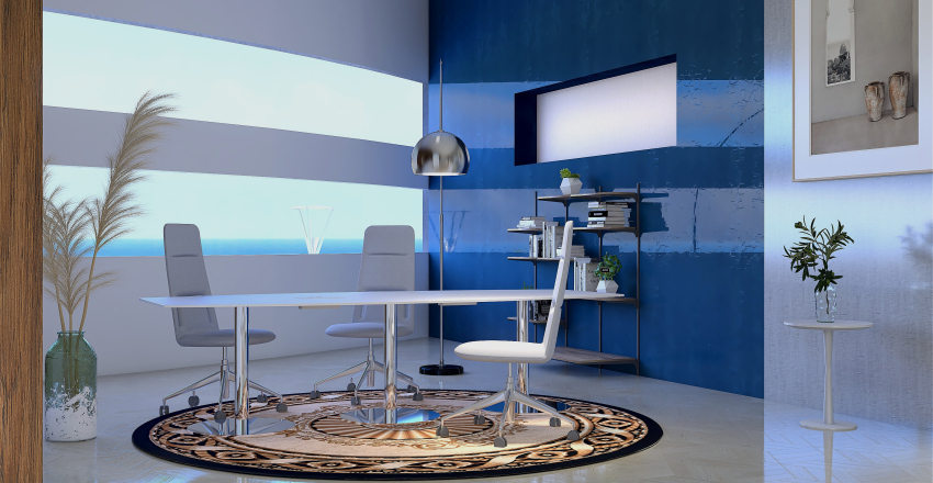 Contemporary Grey Blue Living and Dining Room 3d design renderings