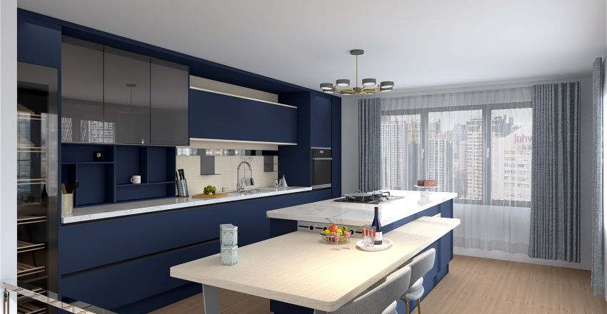Kitchen and living 3d design renderings
