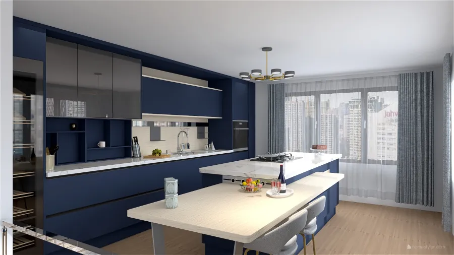 Kitchen and living 3d design renderings