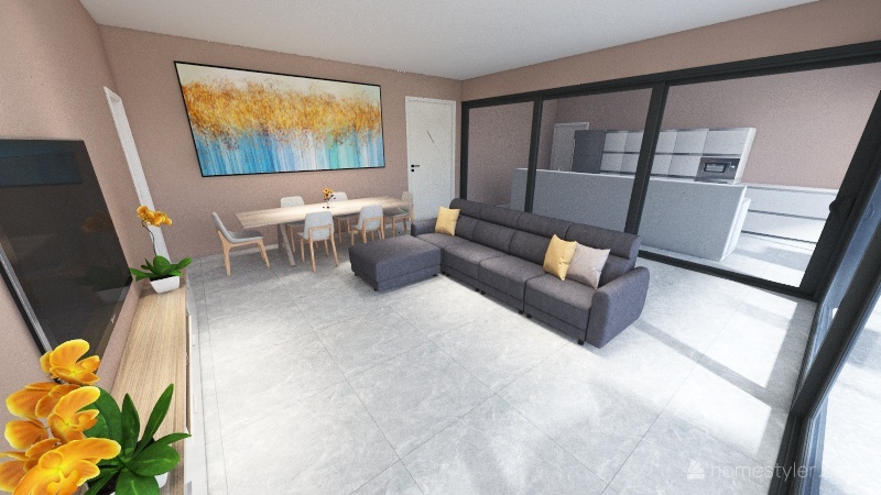 Sala de TV e Jantar 3d design renderings