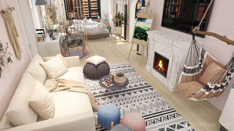 Studio House / Apartment for A Mom ,Her Daughter , and A Cat 3d design renderings