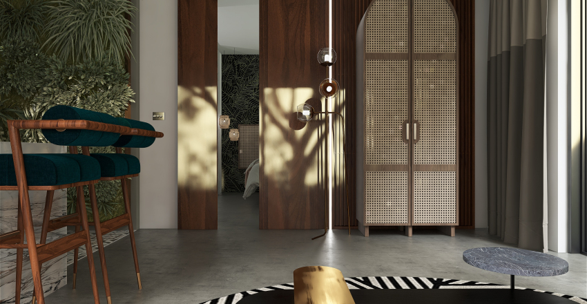 Modern Contemporary WoodTones Grey Guest House 3d design renderings