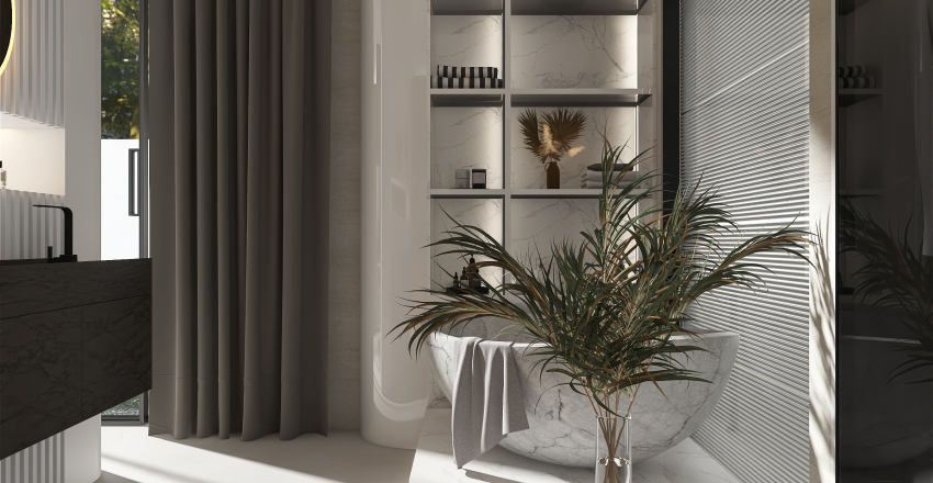 Modern Contemporary WoodTones Grey Master Bedroom 3d design renderings