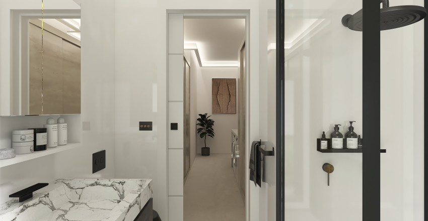 Modern Contemporary WoodTones Grey Bathroom 3d design renderings