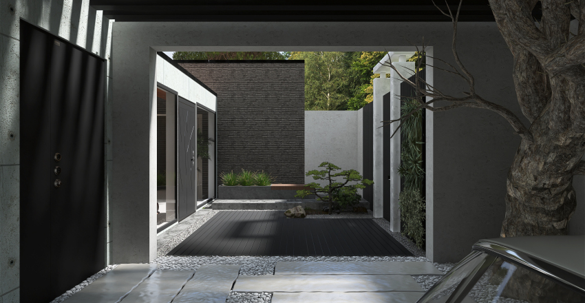Modern Contemporary WoodTones Grey Garage 3d design renderings