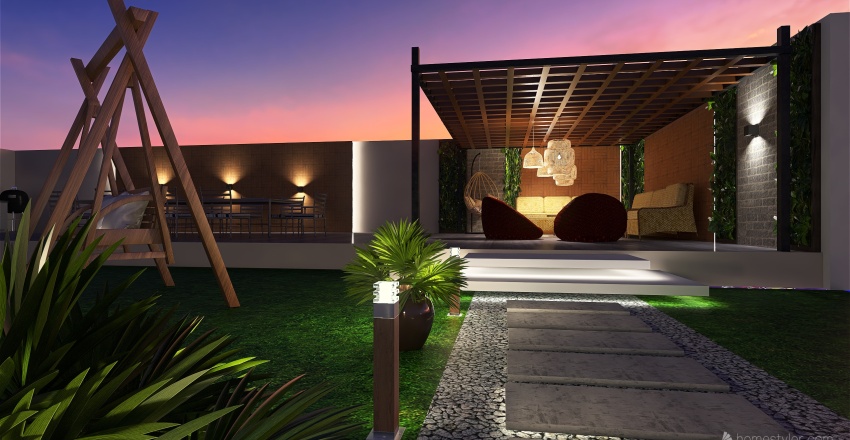 تصميم حديقة خارجية مع جلسة 3d design renderings
