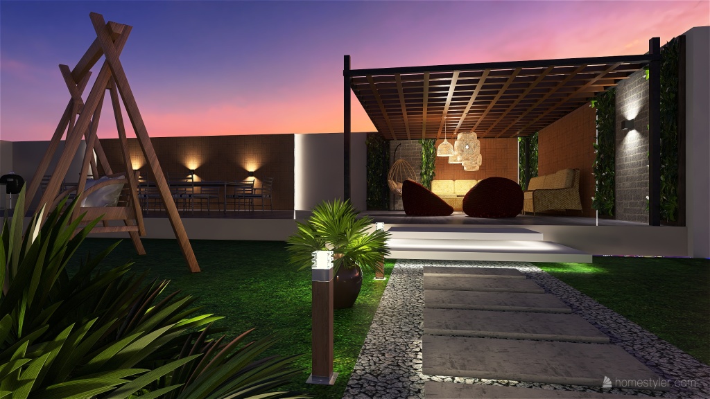 تصميم حديقة خارجية مع جلسة 3d design renderings