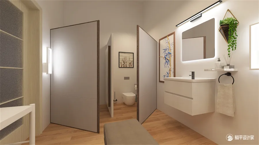 Contemporary Beige White  Staff Room 3d design renderings