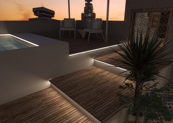 Modern Bohemian bar/ rooftop pool Design Rendering