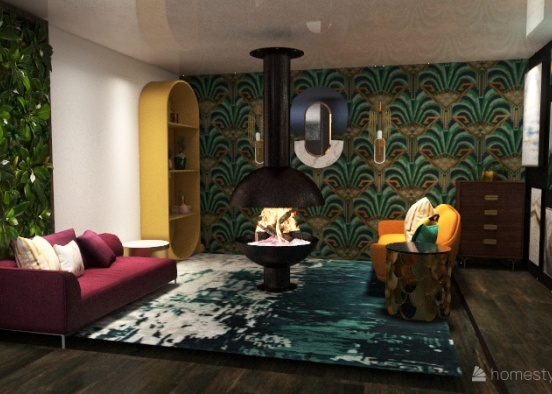 Eclectic Art Deco Lounge Design Rendering