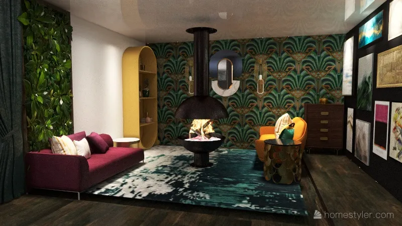 Eclectic Art Deco Lounge 3d design renderings