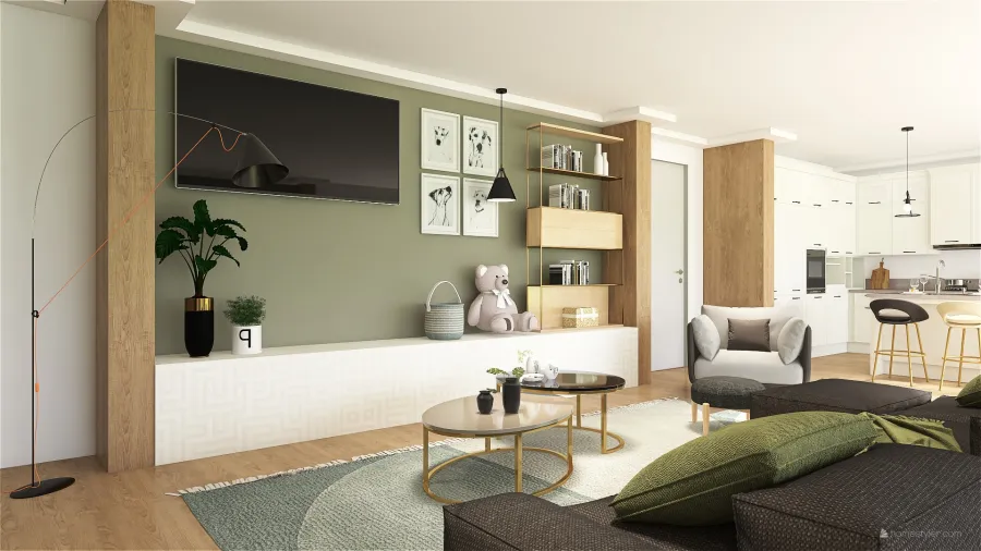 Living Room, Kitchen & Stairwell 3d design renderings