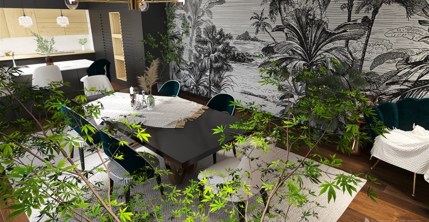 Living Room, Kitchen & Bedroom 3d design renderings