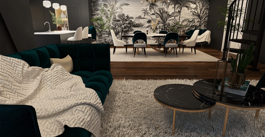 Living Room, Kitchen & Bedroom 3d design renderings