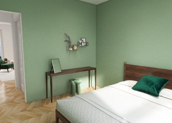 green and brown one bed Design Rendering