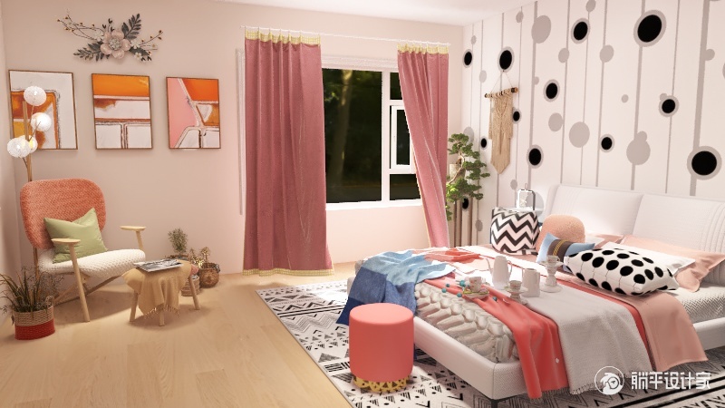 Feminine Bedroom 3d design renderings