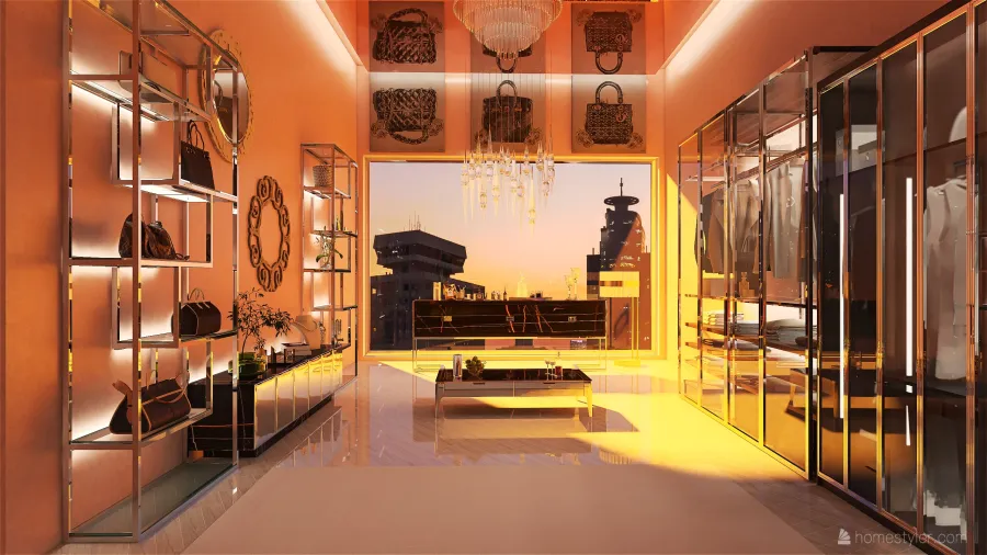 Costal Orange Red Yellow Lounge 3d design renderings