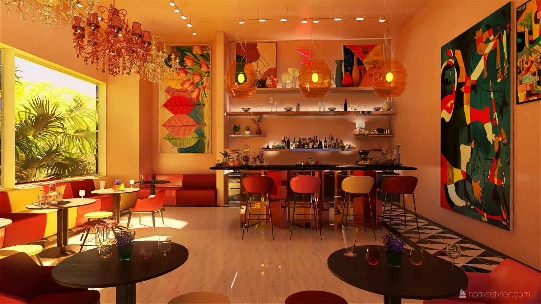 Costal Bar Lounge #1 Orange Red Yellow 3d design renderings