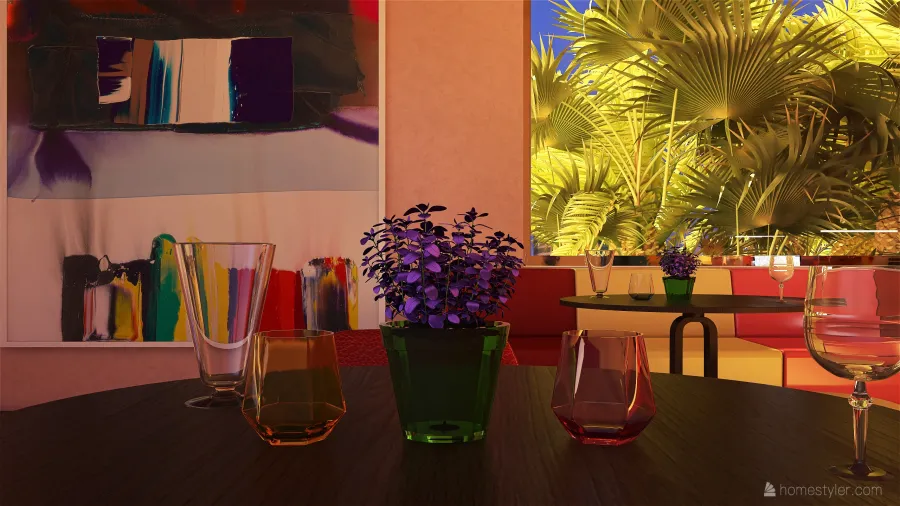 Costal Orange Red Yellow Lounge 3d design renderings
