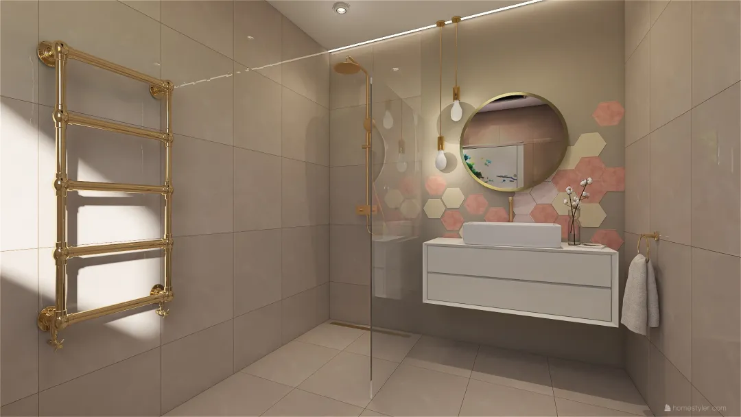 Koupelna - zlato/pastel 3d design renderings