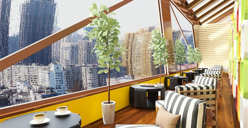 Book Shop Cafe 3d design renderings